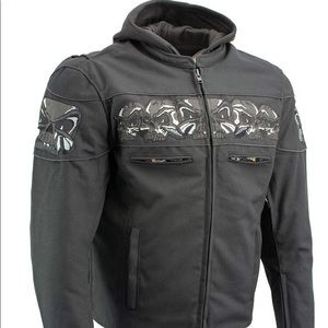 Xelement Medium Men’s Vengeance Black Armored Mesh Motorcycle Jacket with Skulls